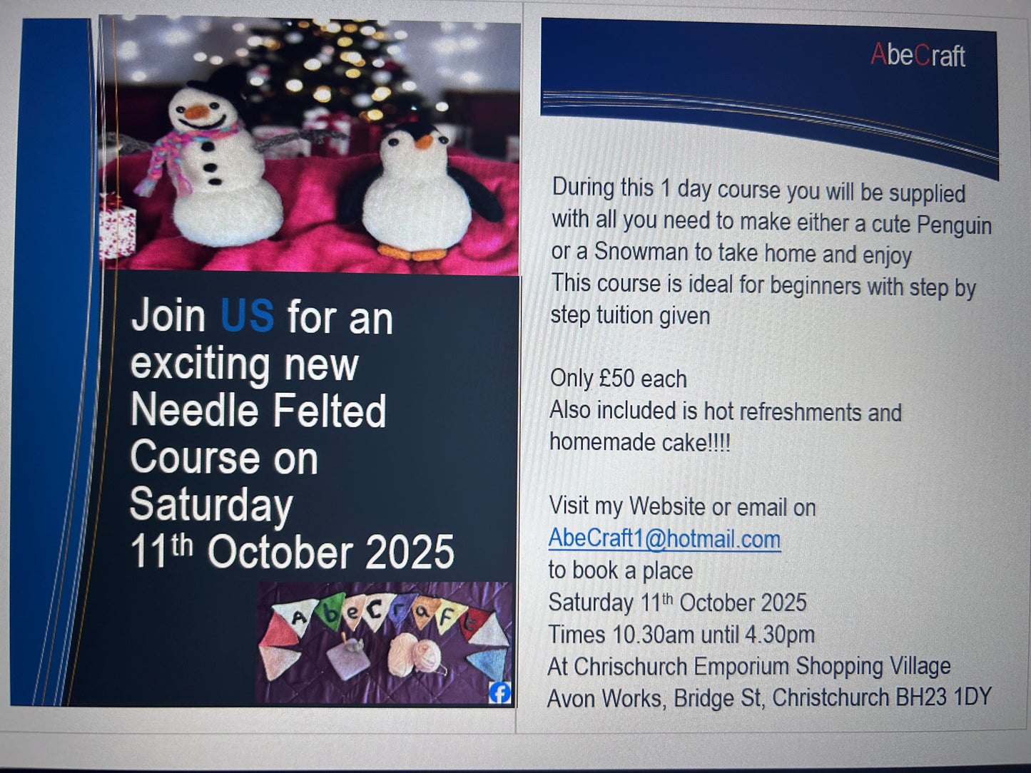 Needle Felted Workshop on Saturday 11th October 2025
