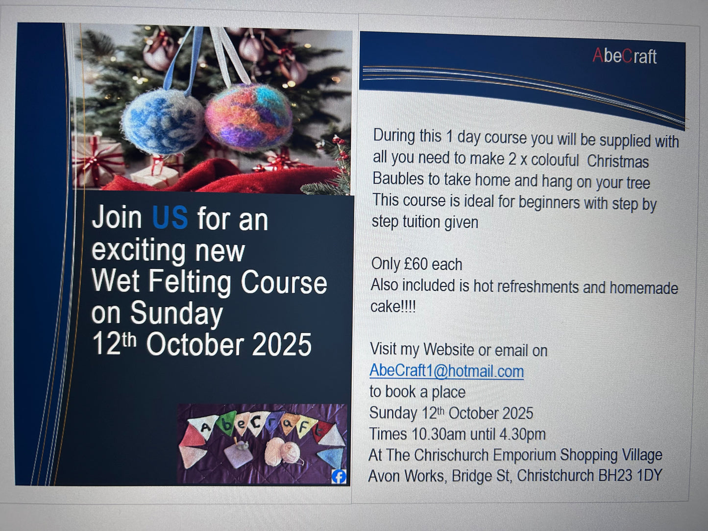 Wet Felting Workshop 12th October 2025