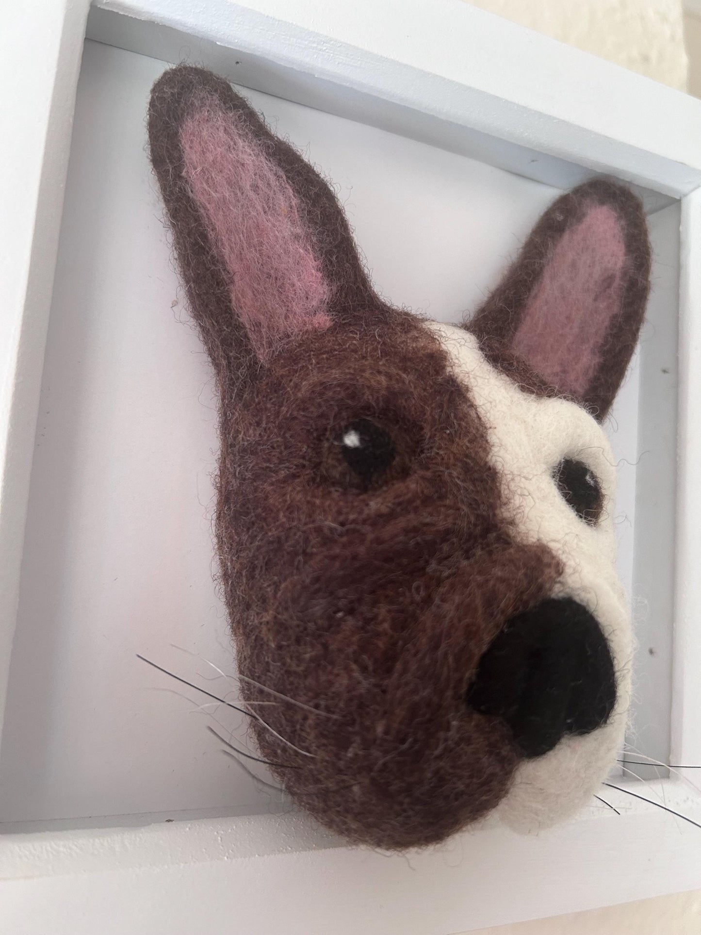 Handmade French bulldog needle felted 3-D picture frame