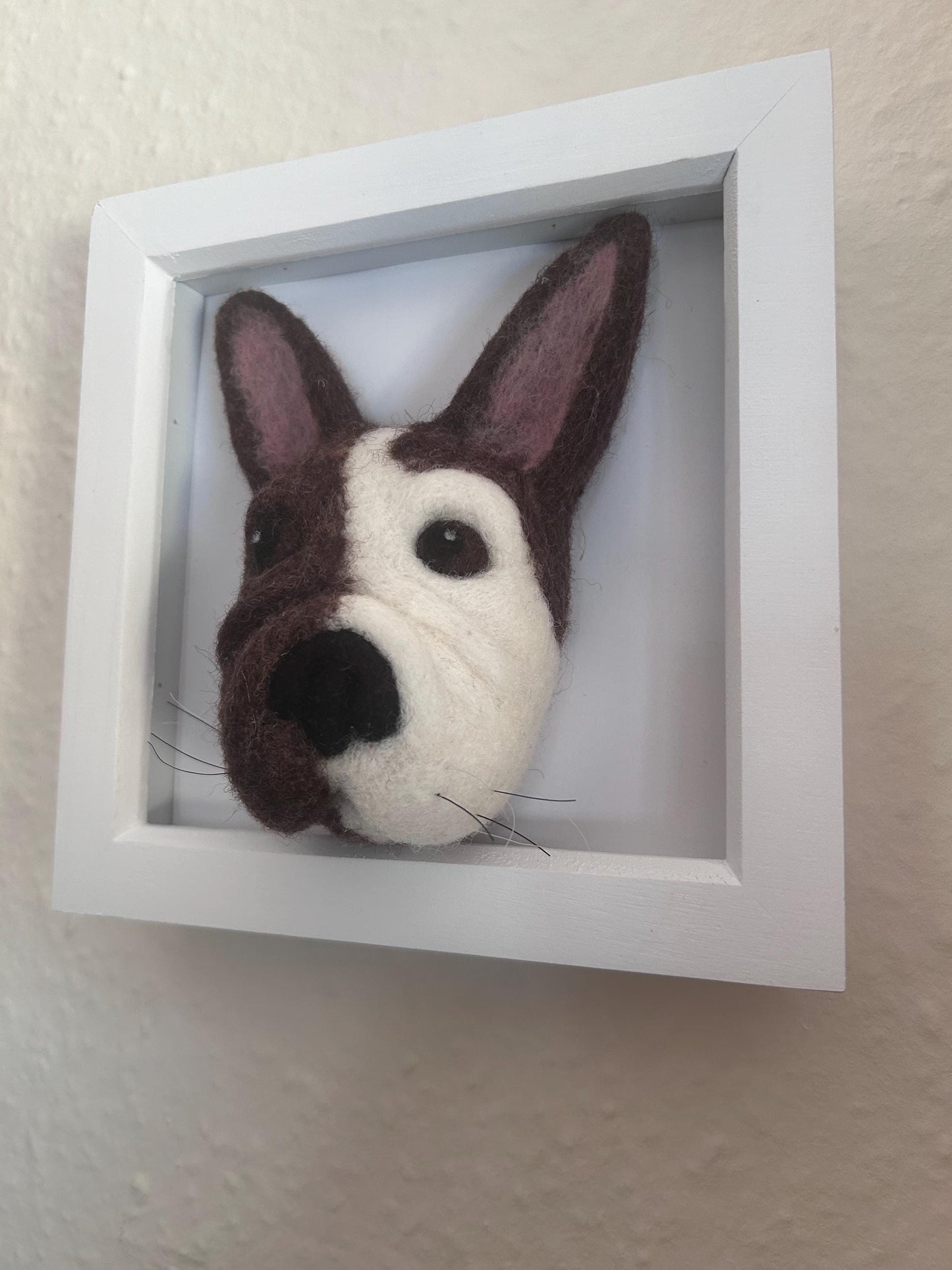 Handmade French bulldog needle felted 3-D picture frame