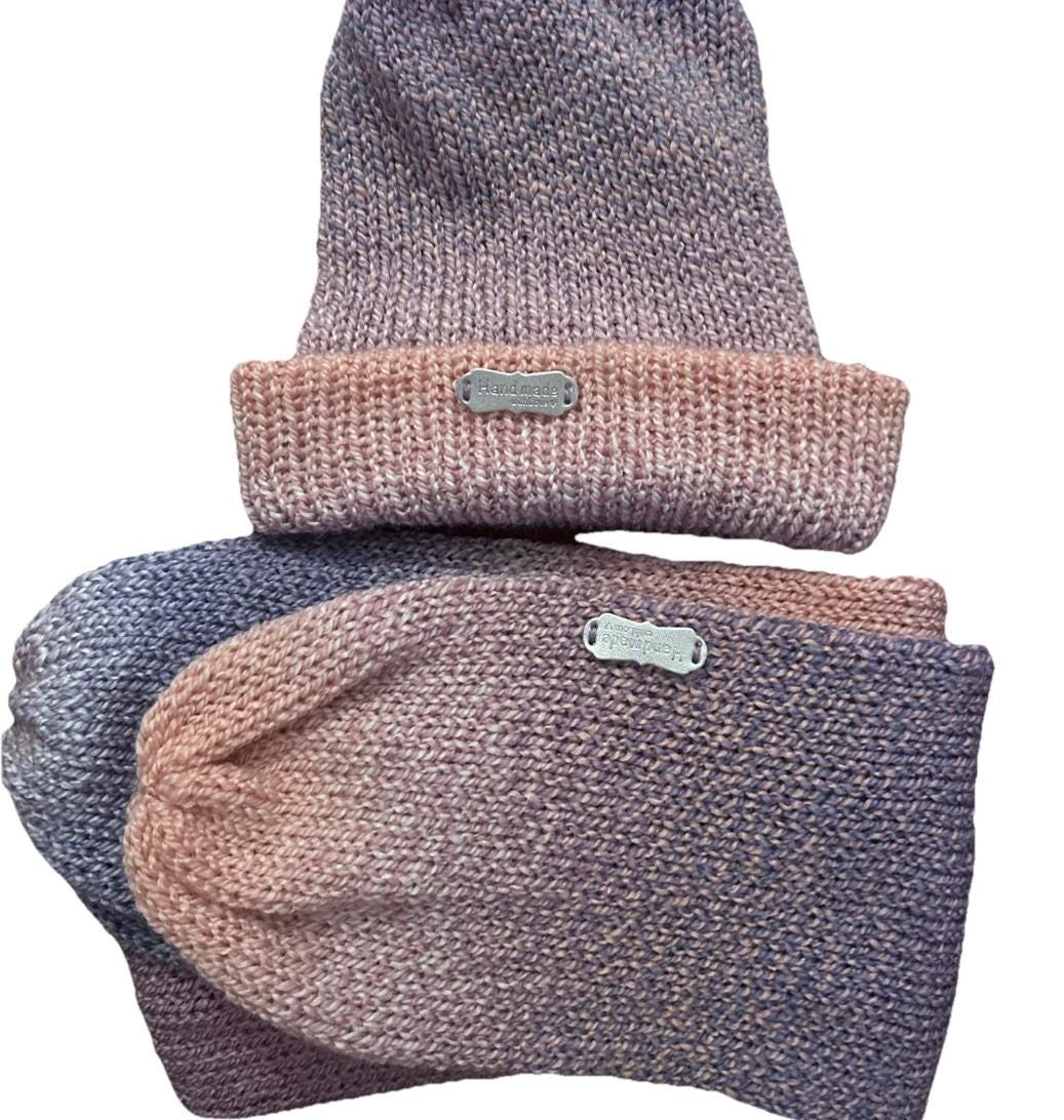 Beautiful handmade knitted hat and scarf set