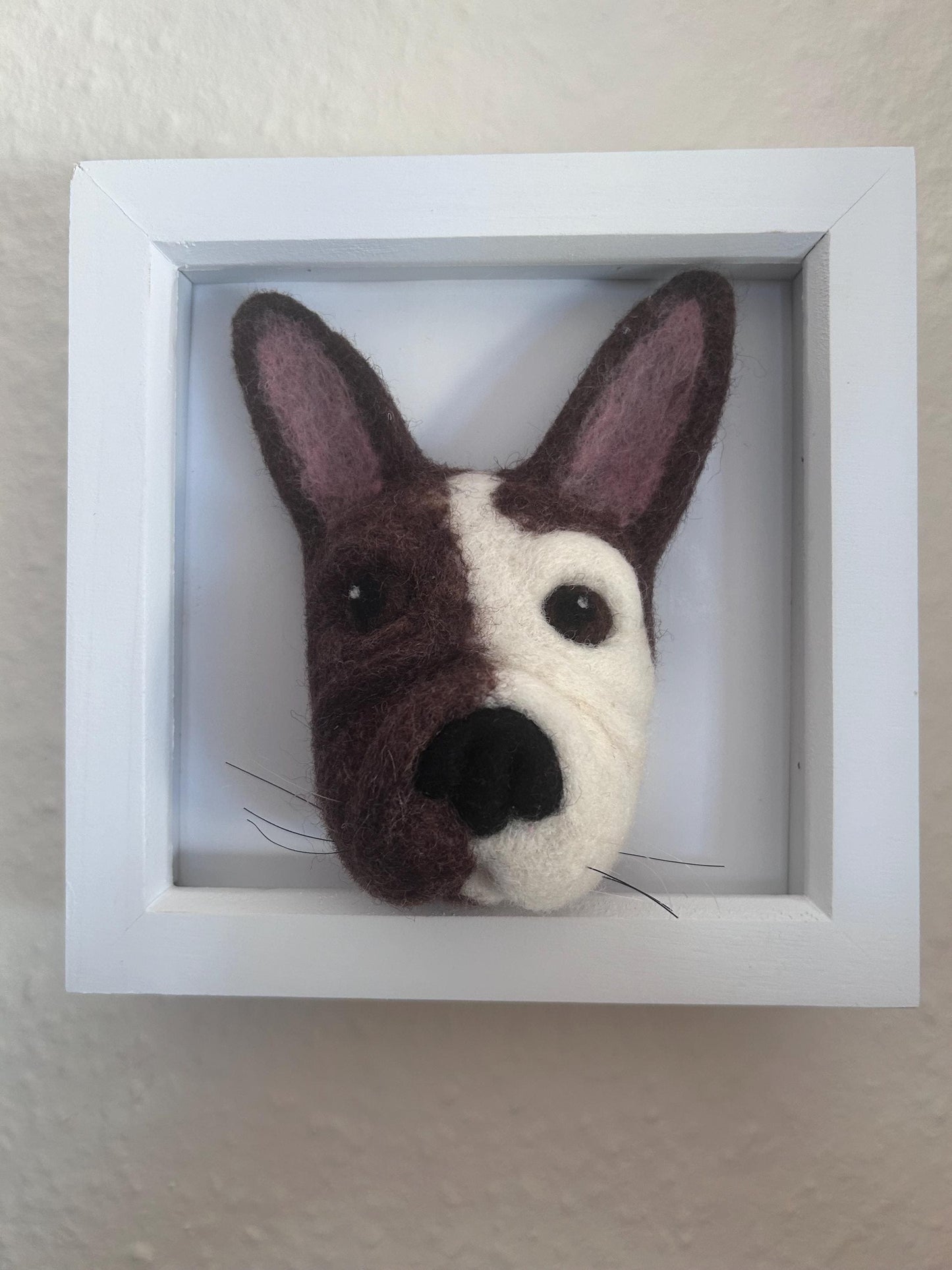 Handmade French bulldog needle felted 3-D picture frame