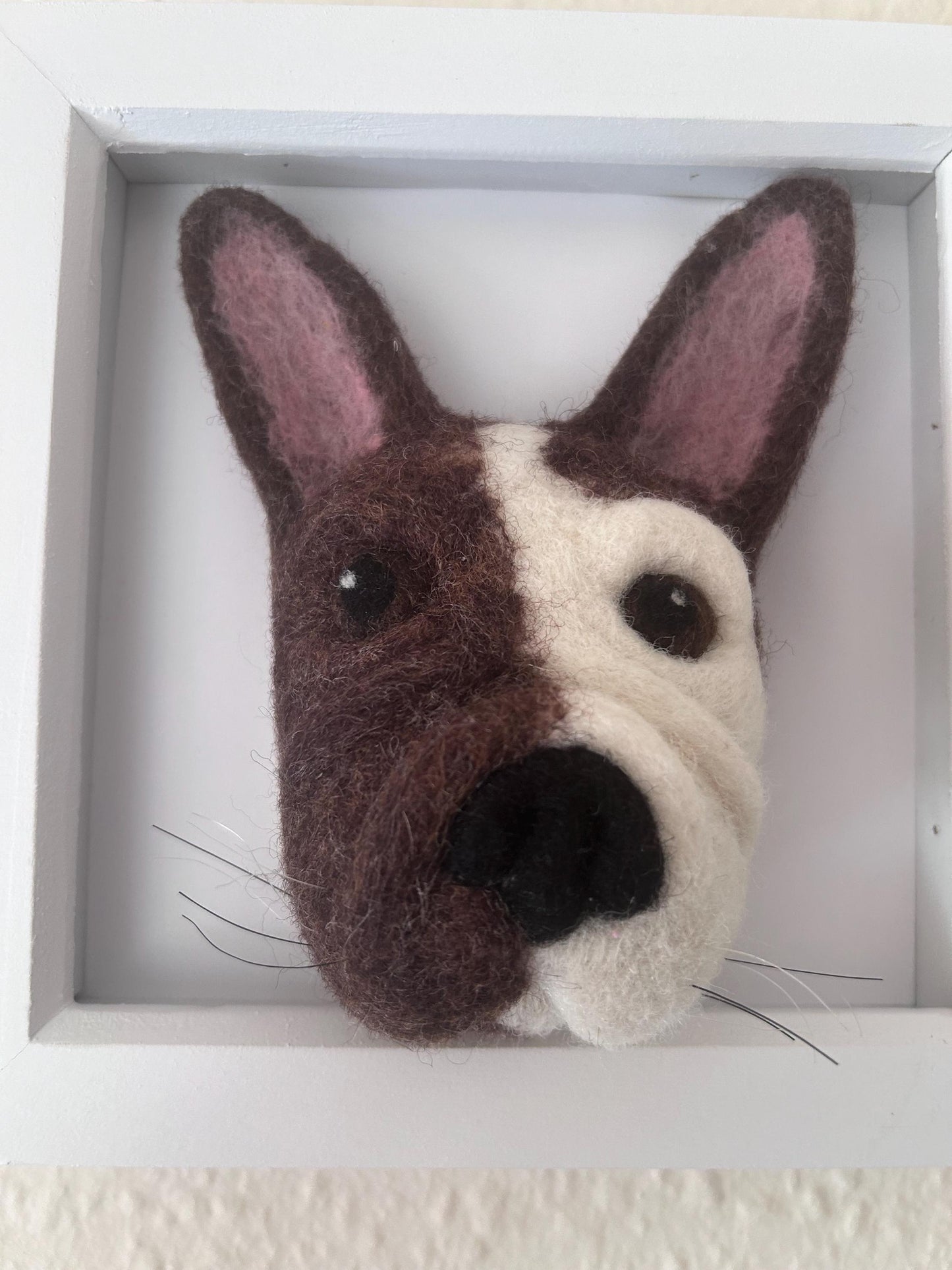 Handmade French bulldog needle felted 3-D picture frame