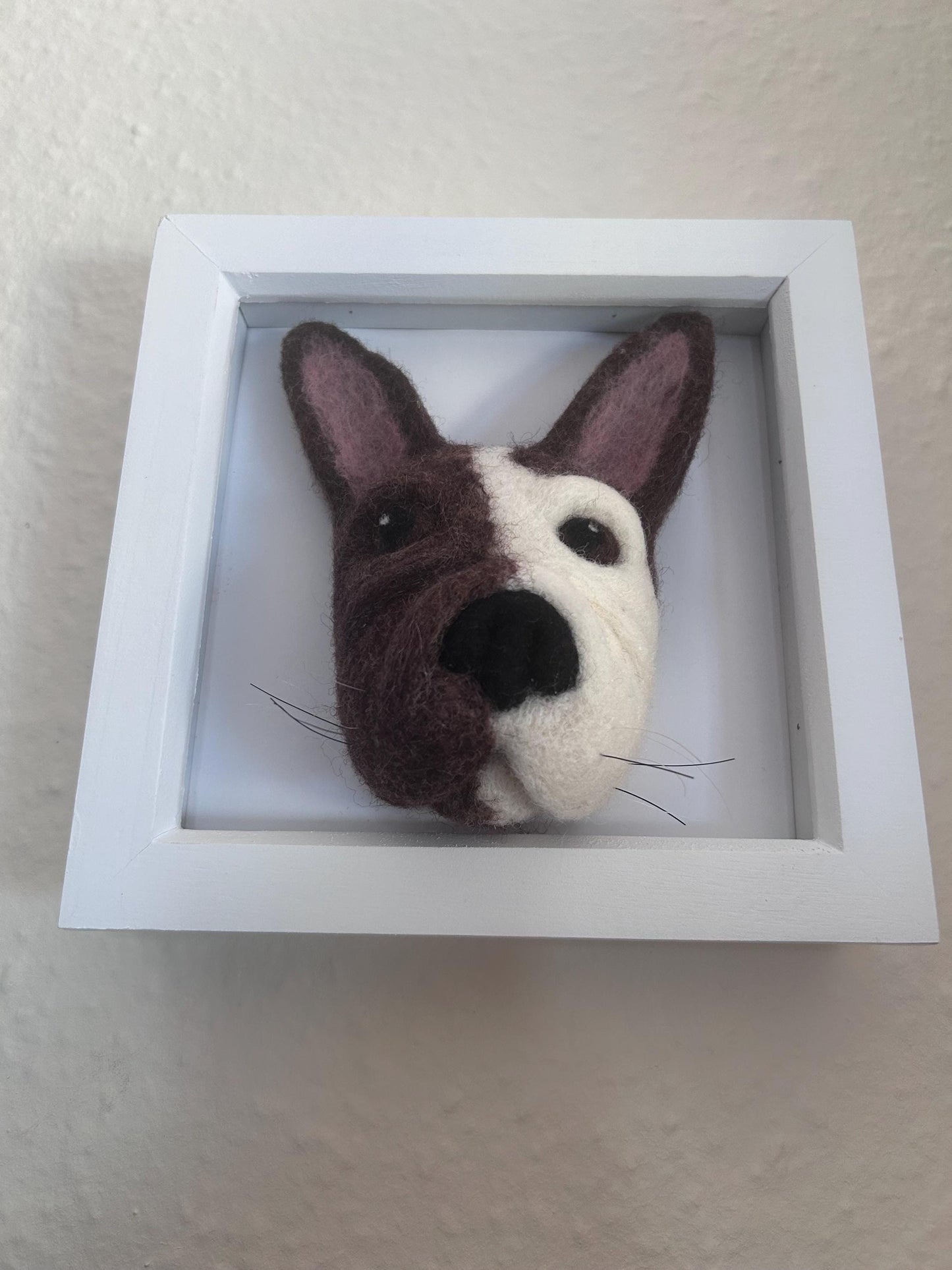 Handmade French bulldog needle felted 3-D picture frame