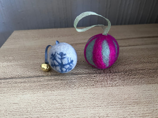 Needle Felted Patterned Christmas Baubles