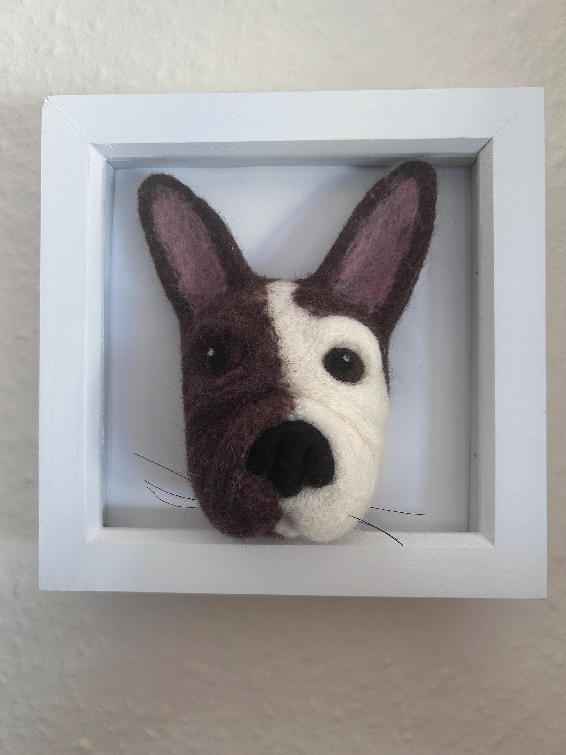 Handmade French bulldog needle felted 3-D picture frame
